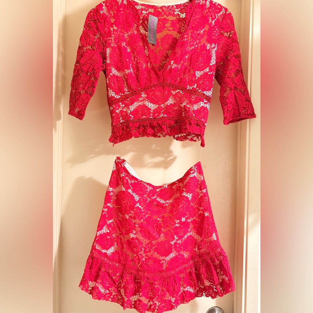 Rampage Red Lace Top & Skirt Set - Picture 5 of 7